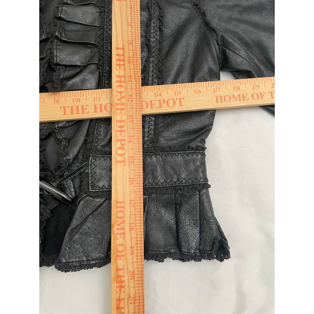 Moda International Leather Jacket Womens Medium Black Ruffle Peplum Cropped - Picture 7 of 7